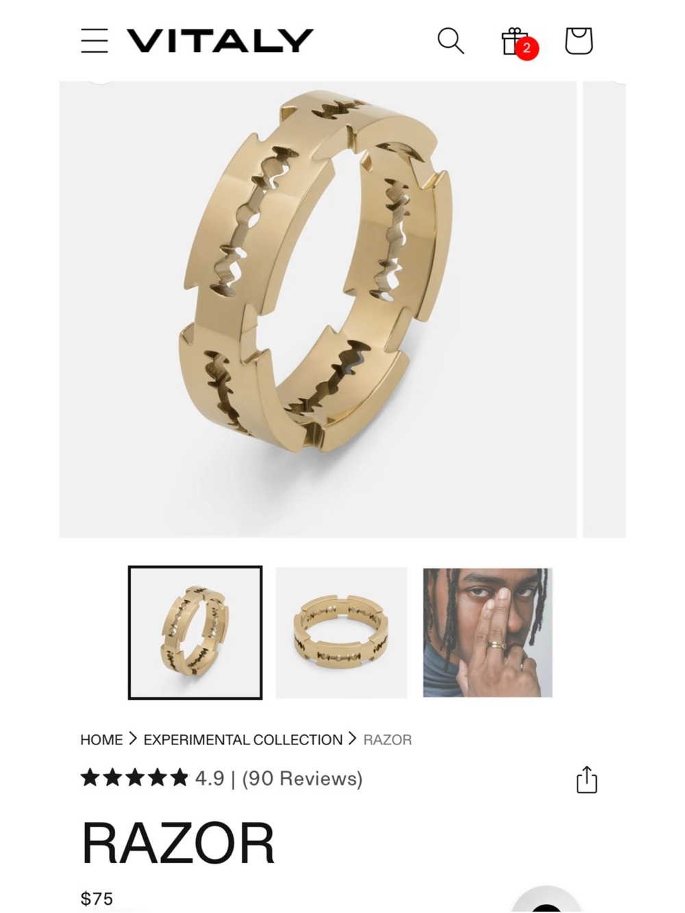 Vitaly Razor ring in gold - size 5